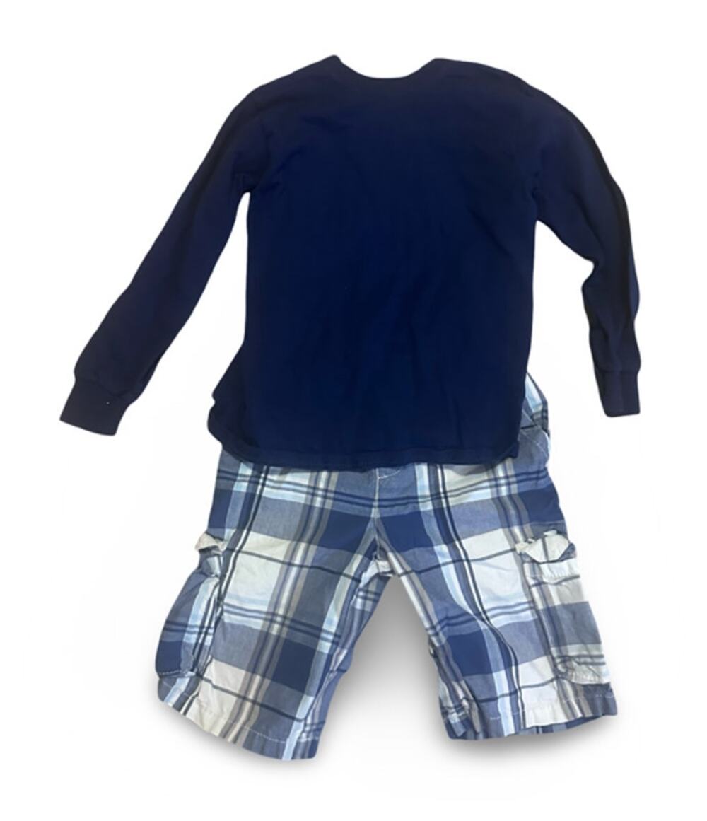 Long Sleeve Shirt &Plaid Cargo Shorts Size 7 Blue Outfit